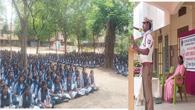 மதுரை ஹோலிபேமிலி பள்ளியில் மாநகர போக்குவரத்து காவல் சார்பாக மாணவர்களுக்கு