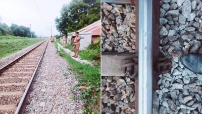 கோவை அருகே ரெயில் தண்டவாளத்தில் சிமெண்ட் கற்கள்: சென்னை ரெயிலை கவிழக்க சதியா?