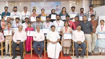 உங்களுடன் ஸ்டாலின் போட்டியில் வெற்றி பெற்ற 36 பேருக்கு : அமைச்சர் சாமிநாதன் பதக்கம், பாராட்டு சான்றிதழ்