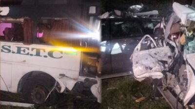 திருச்சி – சென்னை தேசிய நெடுஞ்சாலையில் அரசு பஸ் டயர் வெடித்து 2 கார்கள் மீது மோதி விபத்து: 9 பேர் பலி