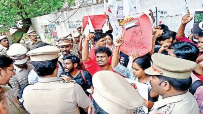 சென்னை அமெரிக்க தூதரகத்தை முற்றுகையிட்டு இந்திய கம்யூனிஸ்ட் கட்சியினர் கைது