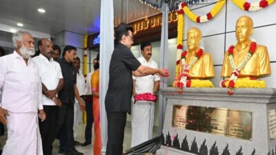 சென்னை எழும்பூரில் தாளமுத்து–நடராஜன் சிலைகளை ஸ்டாலின் திறந்து வைத்தார்