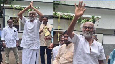 வீட்டின் முன்பு கூடிய ரசிகர்கள்: புத்தாண்டு வாழ்த்து கூறினார் ரஜினி