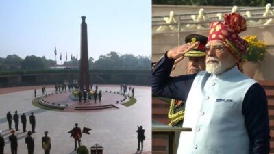 போர் வீரர்கள் நினைவிடத்தில் பிரதமர் மோடி மரியாதை